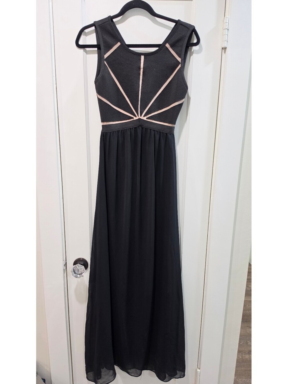 WOW Couture Women's Black Maxi Dress with Nude Accents Size M
